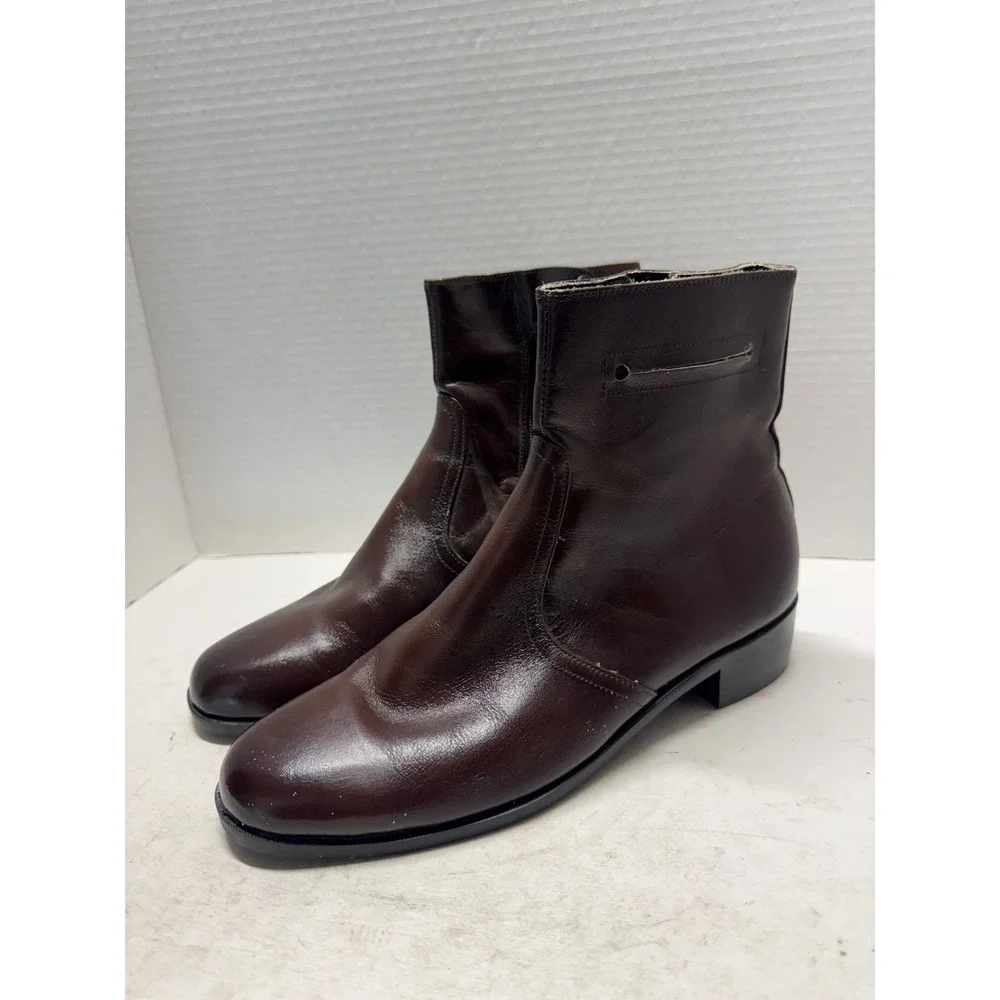 West Field Brown Leather Handmade Ankle Boots Mens 8 AK18 Side Zip USA Made